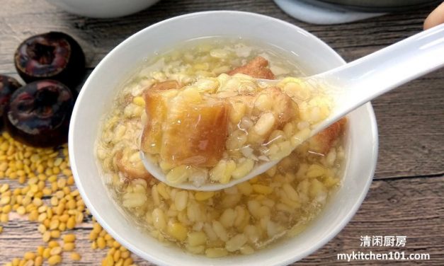 简易马蹄绿豆爽糖水-搭配油条