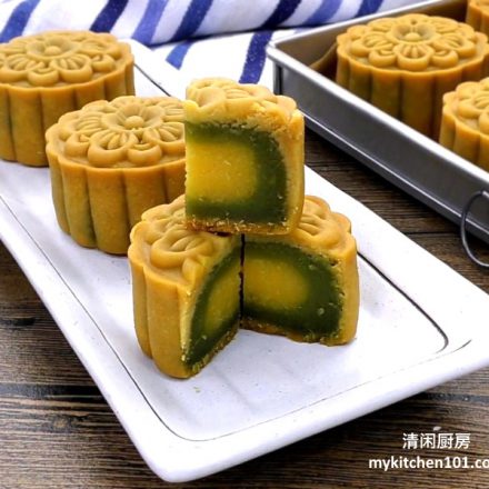 低糖翡翠馅 + 芝士奶黄(无蛋) 传统月饼