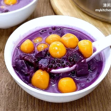 紫薯椰奶沙谷糖水 + 橙地瓜圆