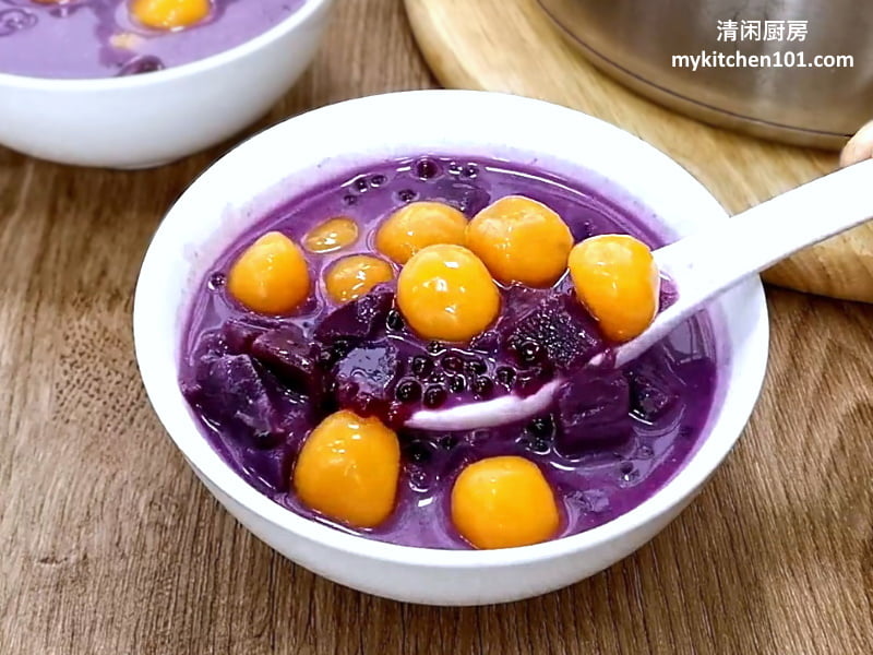 紫薯椰奶沙谷糖水 + 橙地瓜圆